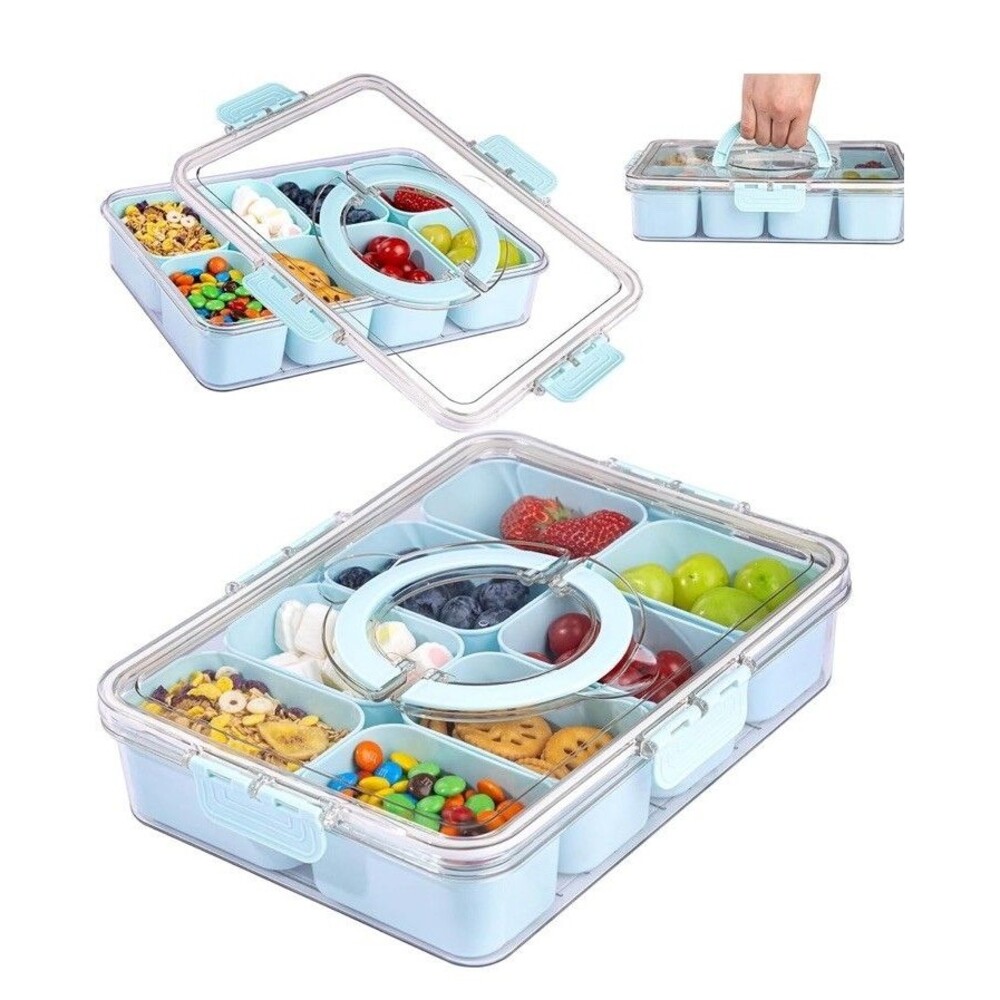 Divided Serving Tray w/ Lid & Handle Snackle Box Container Snacks Mint Green